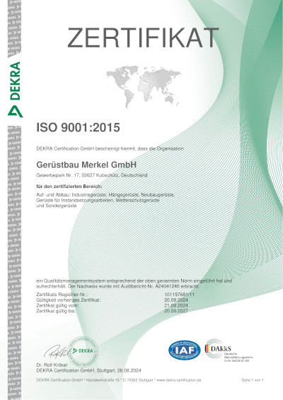 DEKRA Zertifikat Qualitätsmanagement ISO 9001:2015